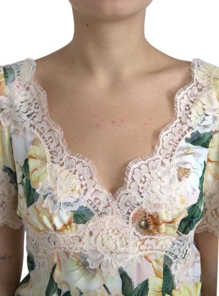 Dolce & Gabbana Multicolor Floral Lace V Neck Blouse Divers