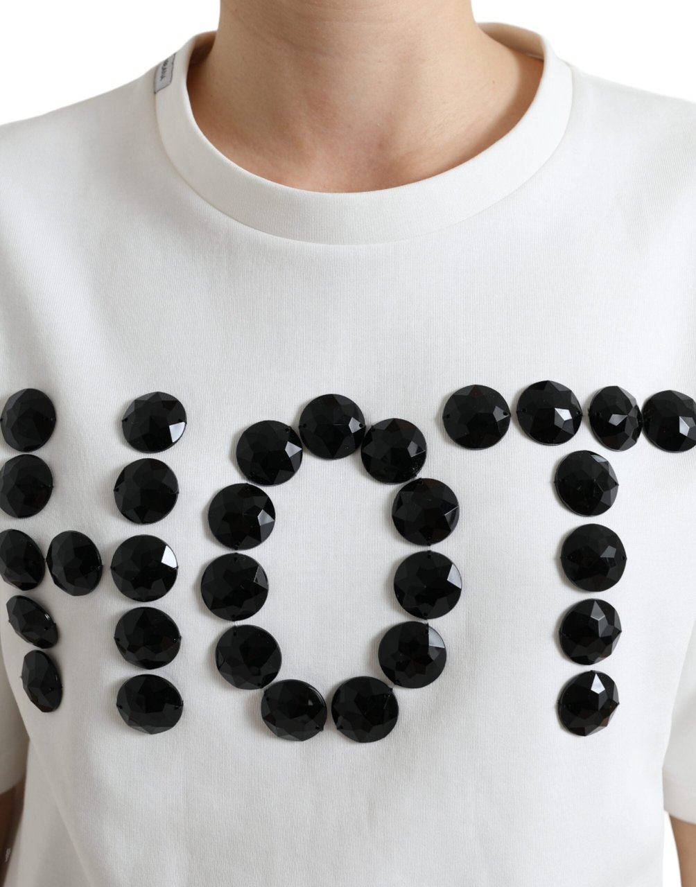 Dolce & Gabbana T-shirt White Cotton Stretch Black HOT Crystal Wit