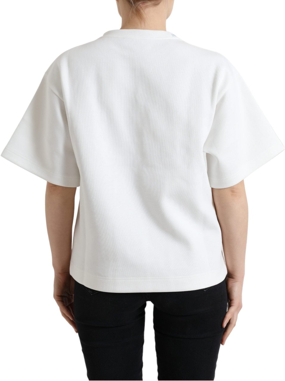 Dolce & Gabbana T-shirt White Cotton Stretch Black HOT Crystal Wit