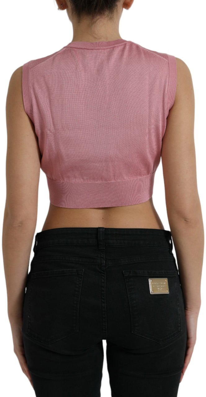 Dolce & Gabbana Pink Crew Neck Cropped Sleeveless Tank Top Roze