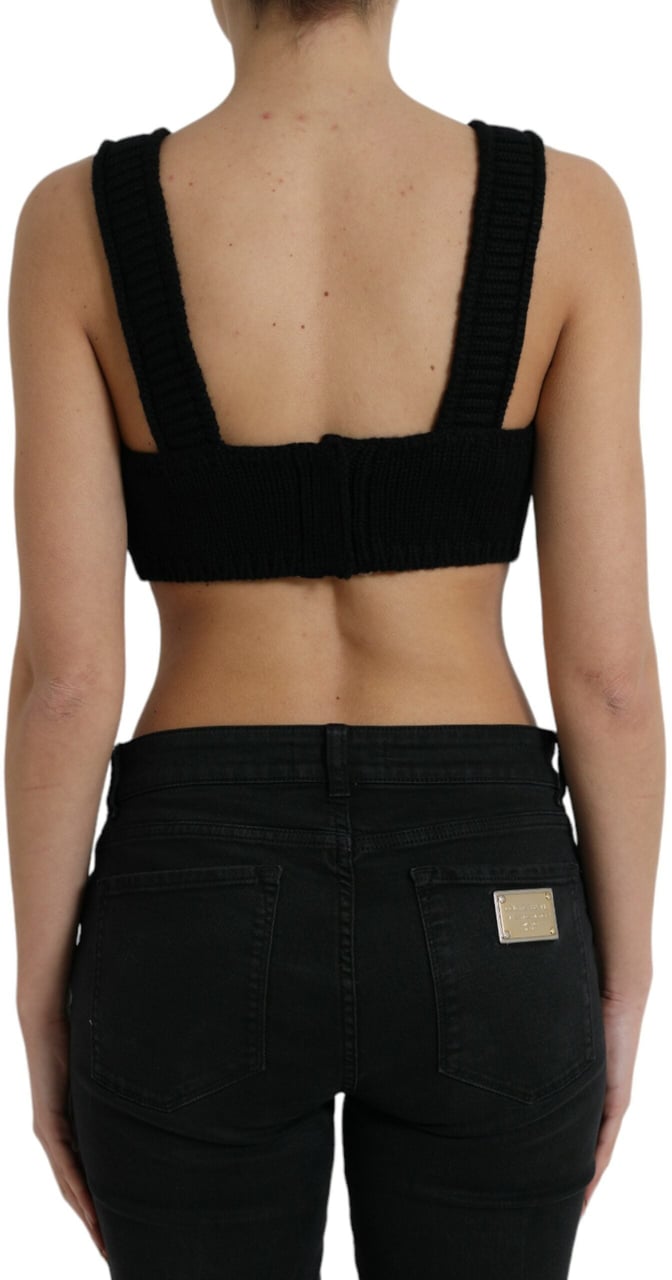 Dolce & Gabbana Black Cropped Cashmere V-neck Bustier Top Zwart