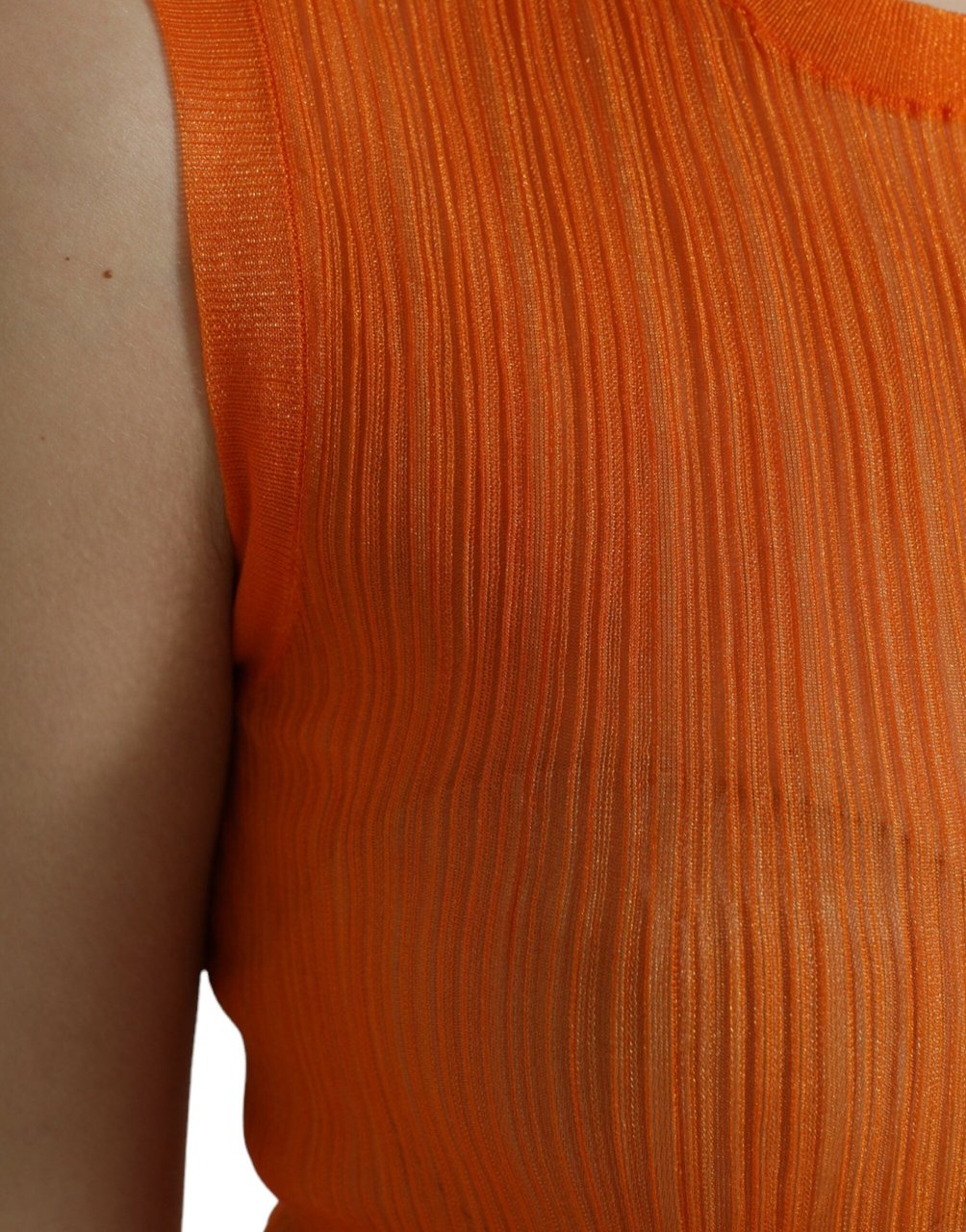 Dolce & Gabbana Orange See Through Crew Neck Blouse Tank Top Oranje
