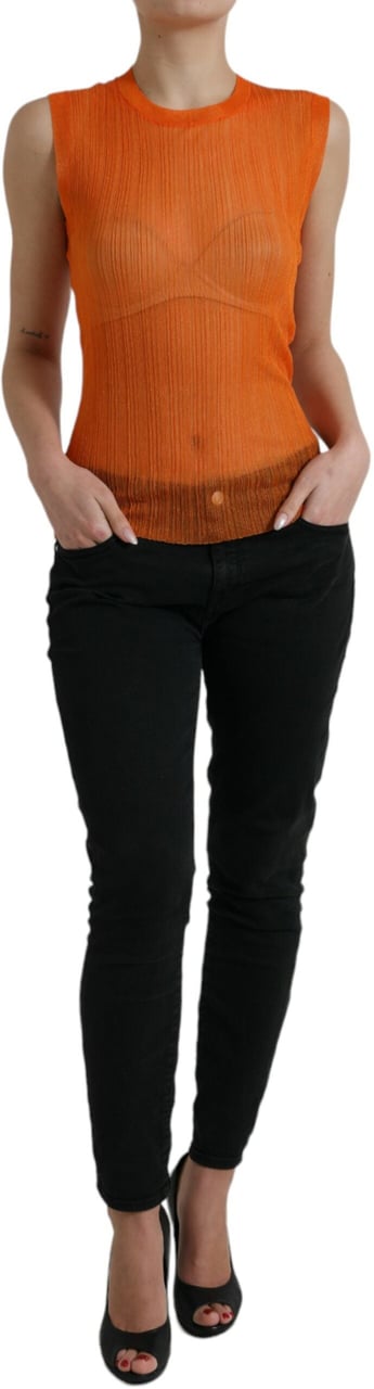 Dolce & Gabbana Orange See Through Crew Neck Blouse Tank Top Oranje