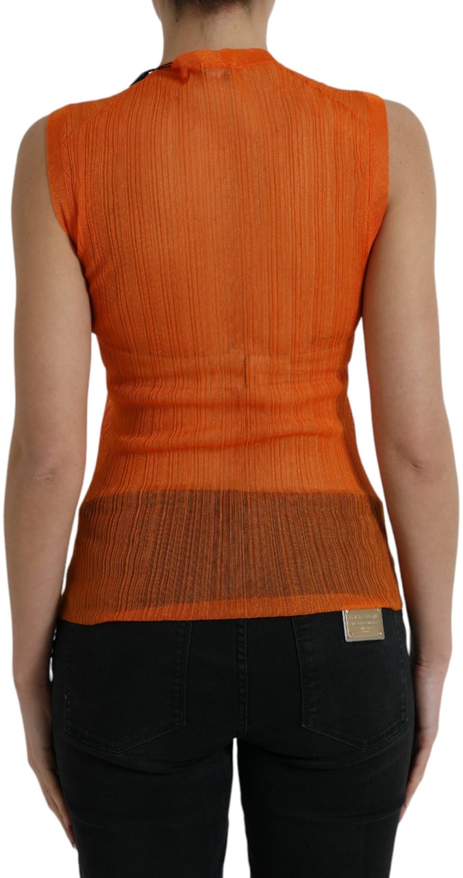 Dolce & Gabbana Orange See Through Crew Neck Blouse Tank Top Oranje