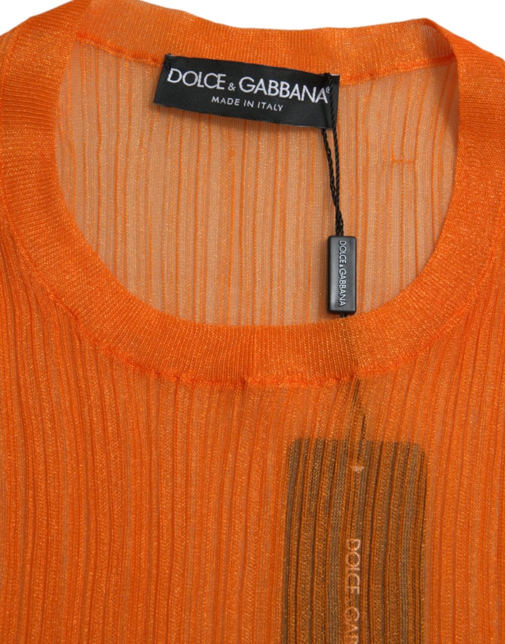 Dolce & Gabbana Orange See Through Crew Neck Blouse Tank Top Oranje