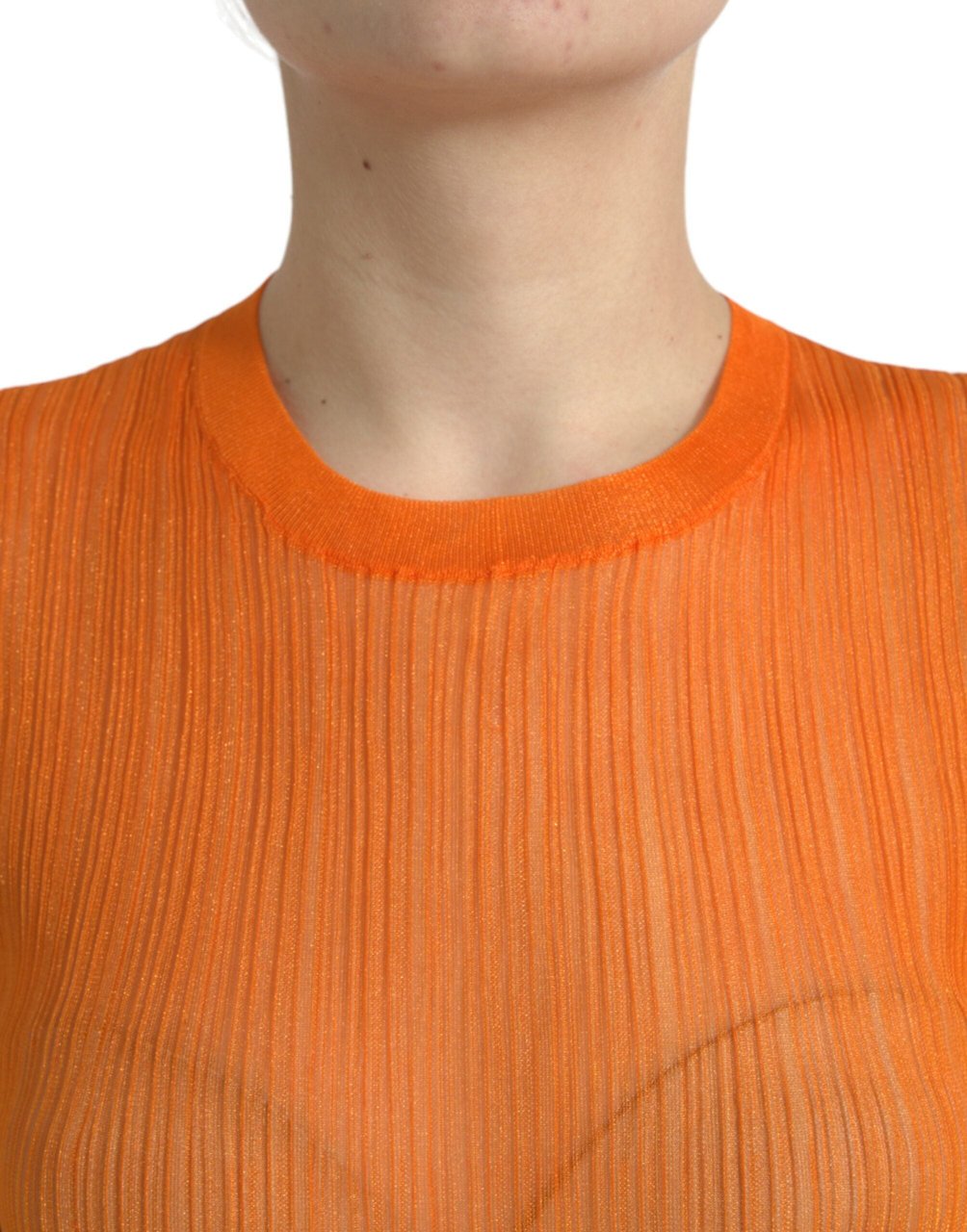 Dolce & Gabbana Orange See Through Crew Neck Blouse Tank Top Oranje