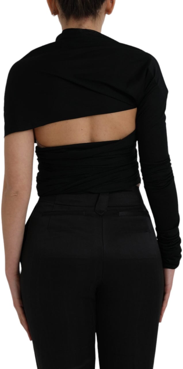 Dolce & Gabbana Black Wool Cutout Asymmetric Long Sleeve Top Zwart