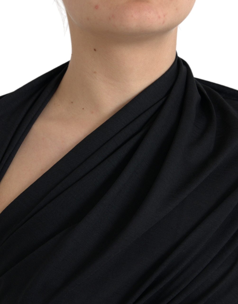 Dolce & Gabbana Black Wool Cutout Asymmetric Long Sleeve Top Zwart