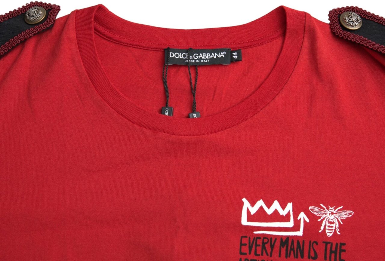 Dolce & Gabbana Red Cotton Graphic Print Crew Neck T-shirt Rood
