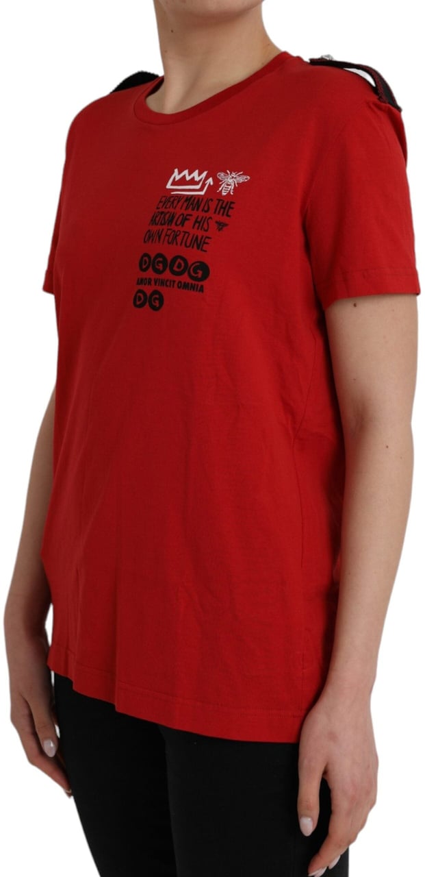 Dolce & Gabbana Red Cotton Graphic Print Crew Neck T-shirt Rood