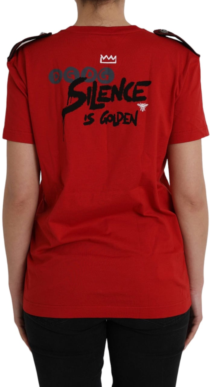 Dolce & Gabbana Red Cotton Graphic Print Crew Neck T-shirt Rood