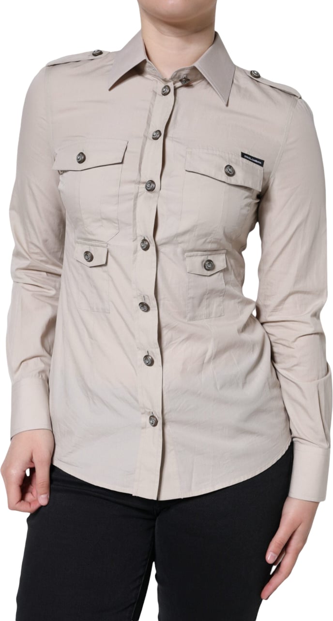 Dolce & Gabbana Beige Cotton Collared Button Down Shirt Top Beige