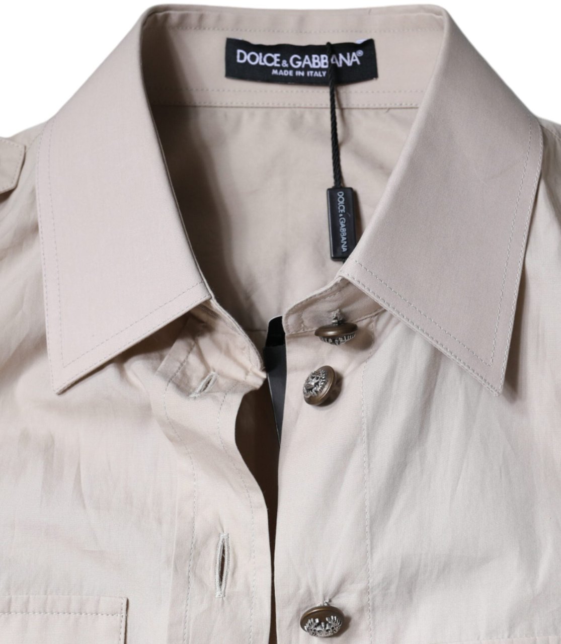 Dolce & Gabbana Beige Cotton Collared Button Down Shirt Top Beige