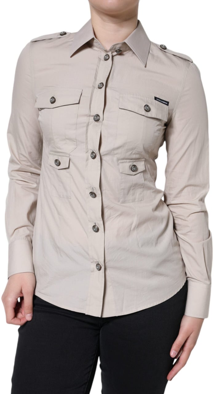 Dolce & Gabbana Beige Cotton Collared Button Down Shirt Top Beige
