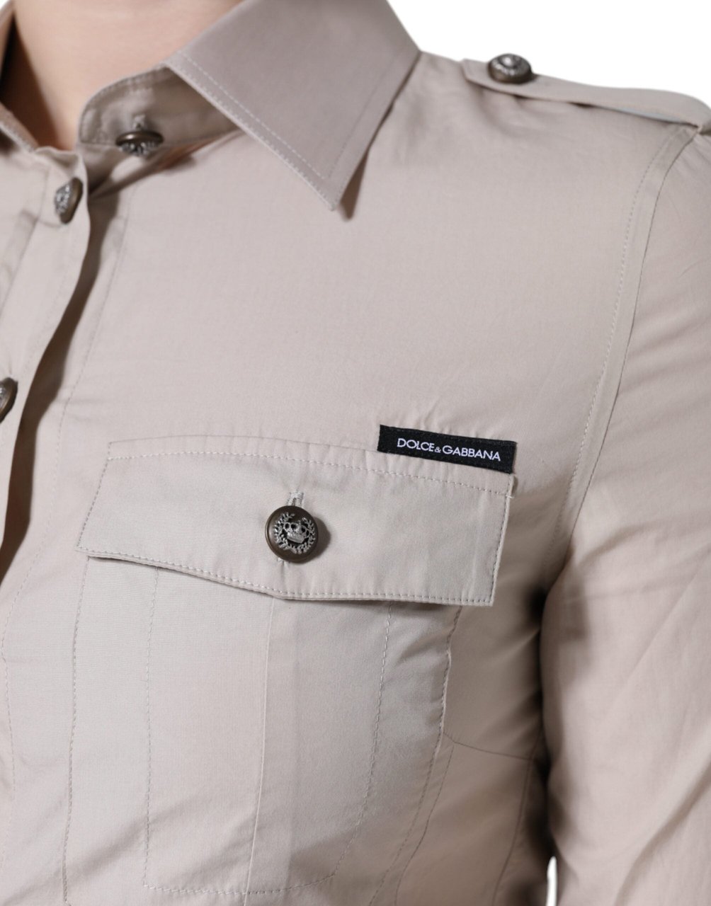 Dolce & Gabbana Beige Cotton Collared Button Down Shirt Top Beige