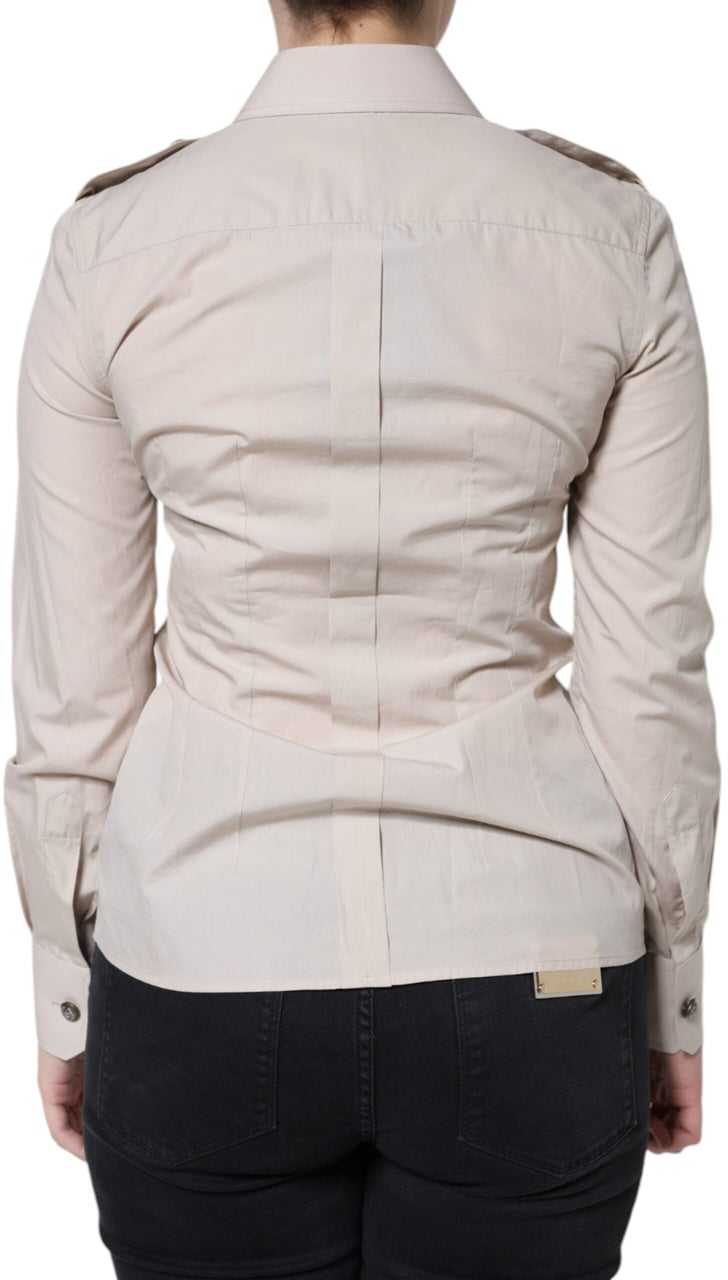 Dolce & Gabbana Beige Cotton Collared Button Down Shirt Top Beige