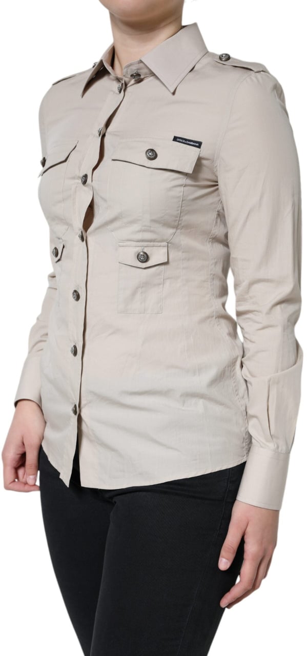 Dolce & Gabbana Beige Cotton Collared Button Down Shirt Top Beige