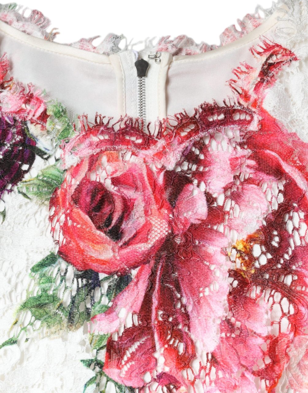 Dolce & Gabbana White Peony Lace Short Sleeves Blouse Top Roze