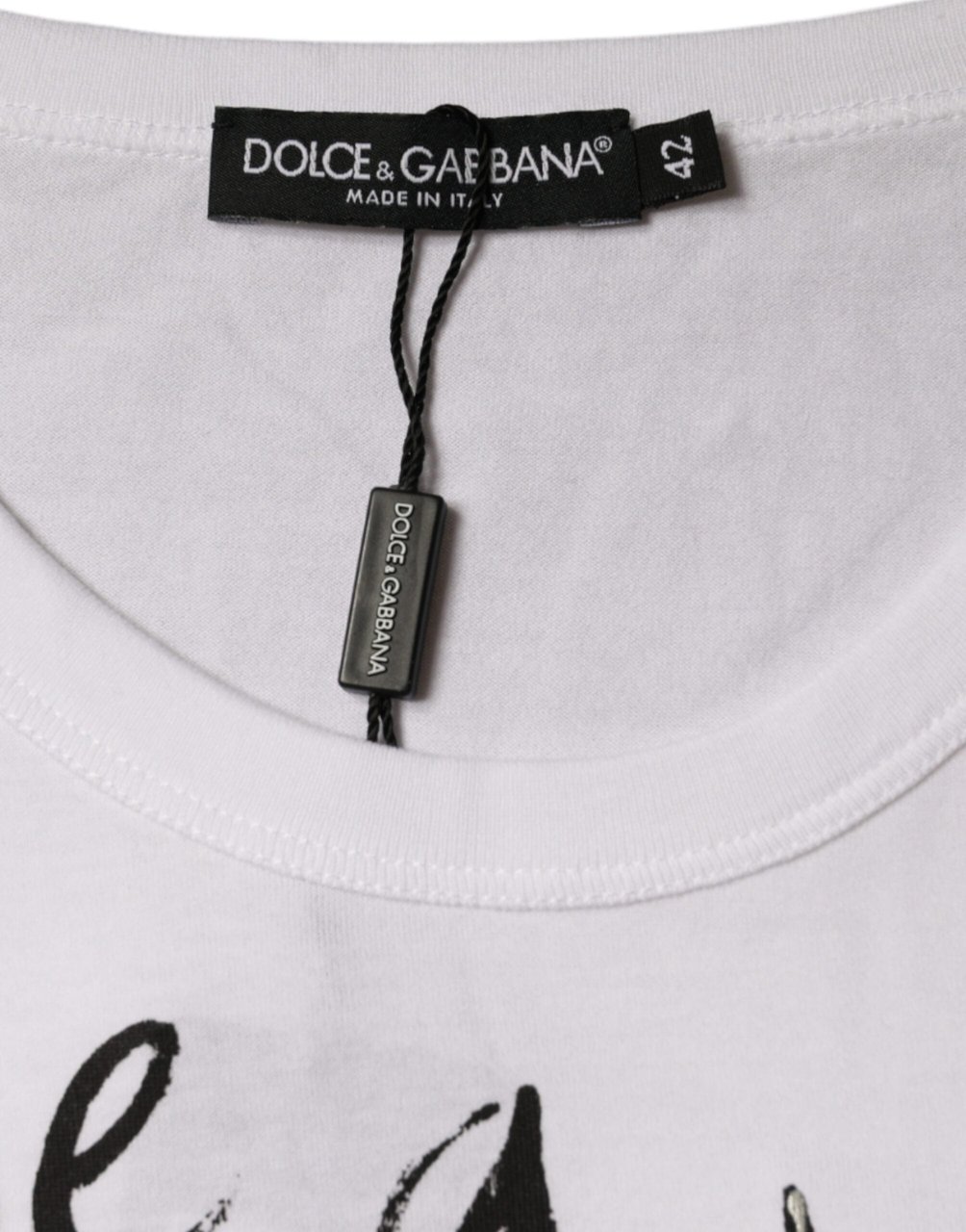 Dolce & Gabbana White Cotton Logo Print Round Neck T-shirt Wit