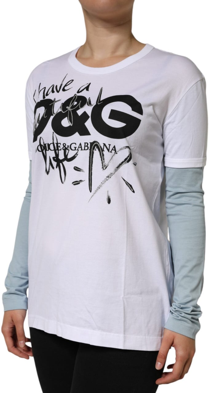 Dolce & Gabbana White Cotton Logo Print Round Neck T-shirt Wit
