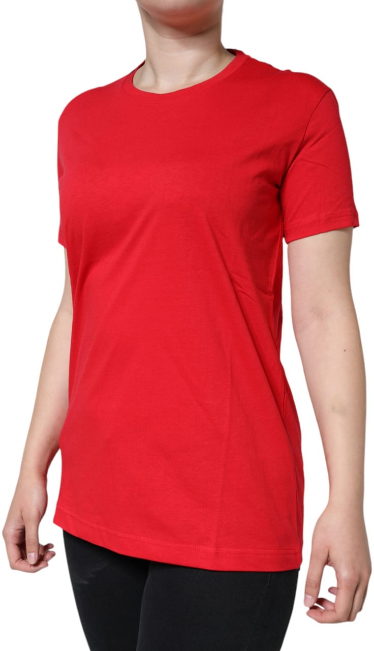 Dolce & Gabbana Red Cotton Crew Neck Short Sleeve Tee T-shirt Rood