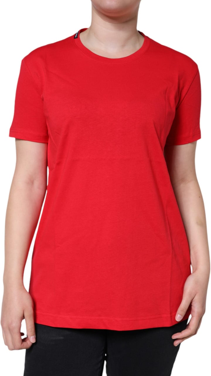 Dolce & Gabbana Red Cotton Crew Neck Short Sleeve Tee T-shirt Rood