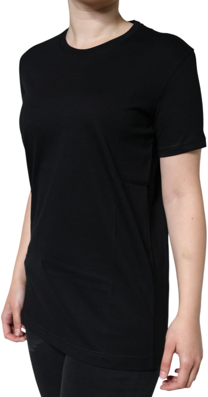Dolce & Gabbana Black Cotton Crew Neck Short Sleeve T-shirt Zwart