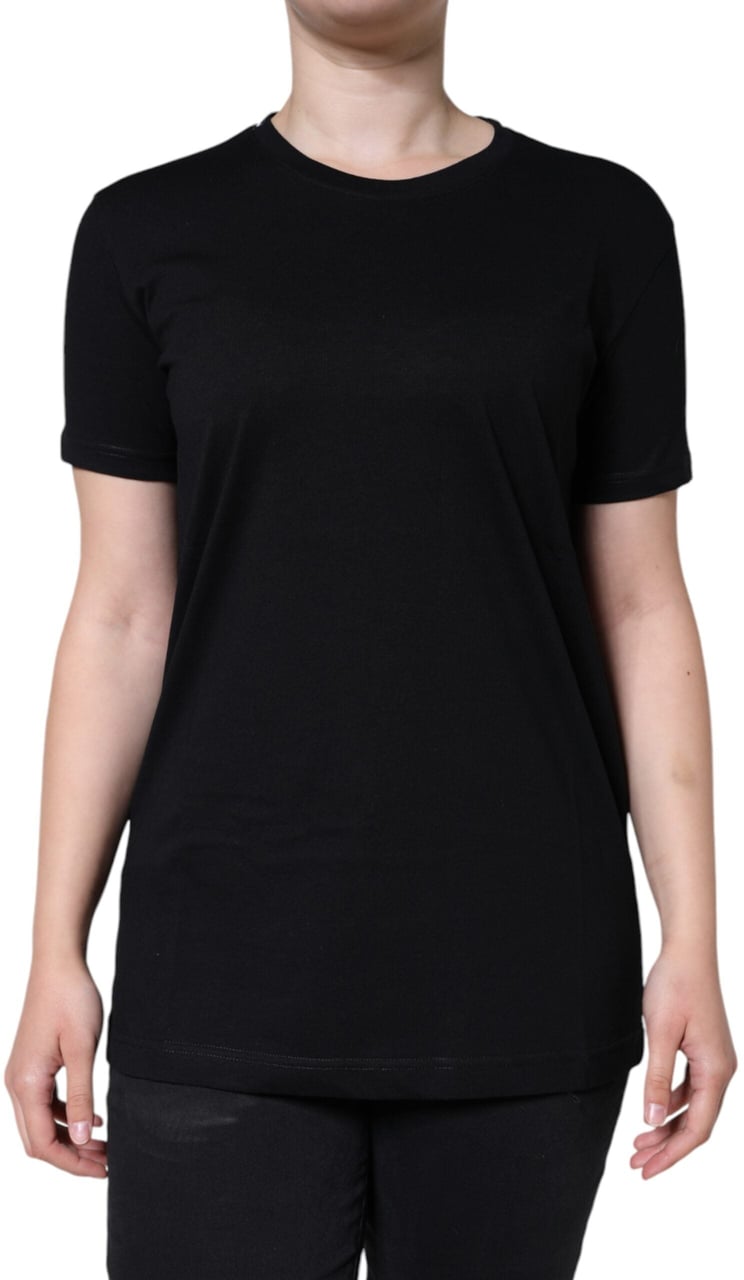 Dolce & Gabbana Black Cotton Crew Neck Short Sleeve T-shirt Zwart