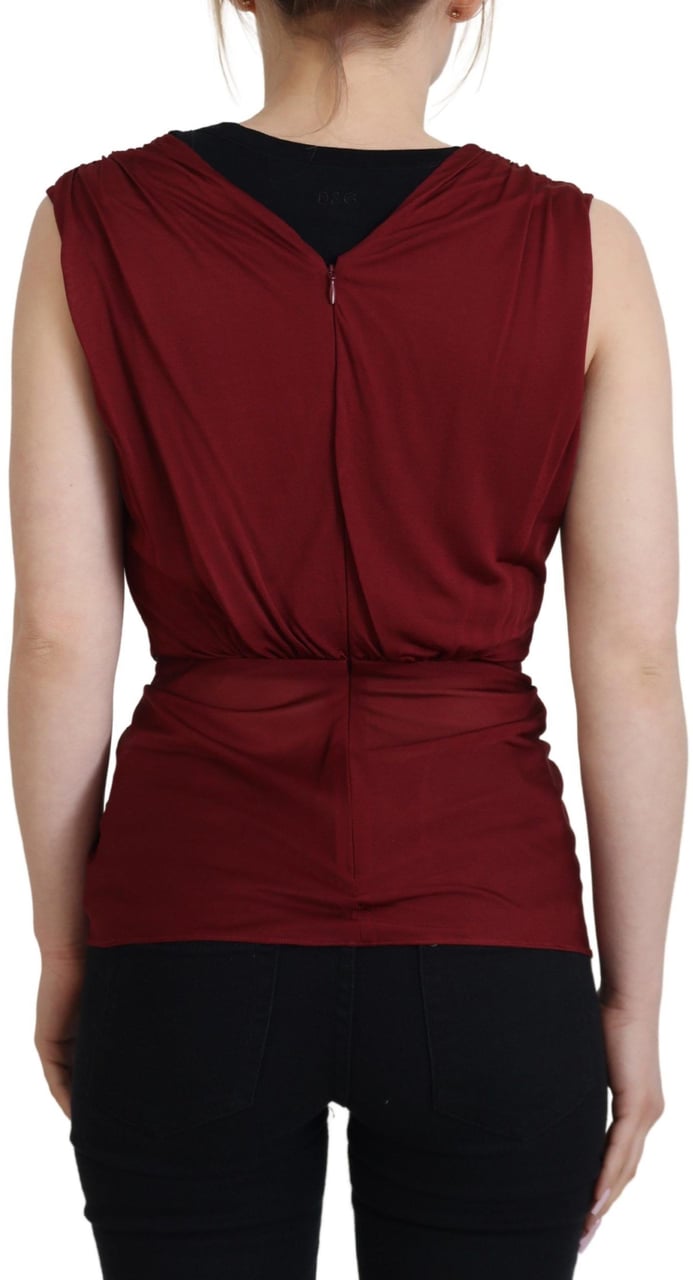 Dolce & Gabbana Bordeaux Silk Stretch Top Vest Blouse Maroon