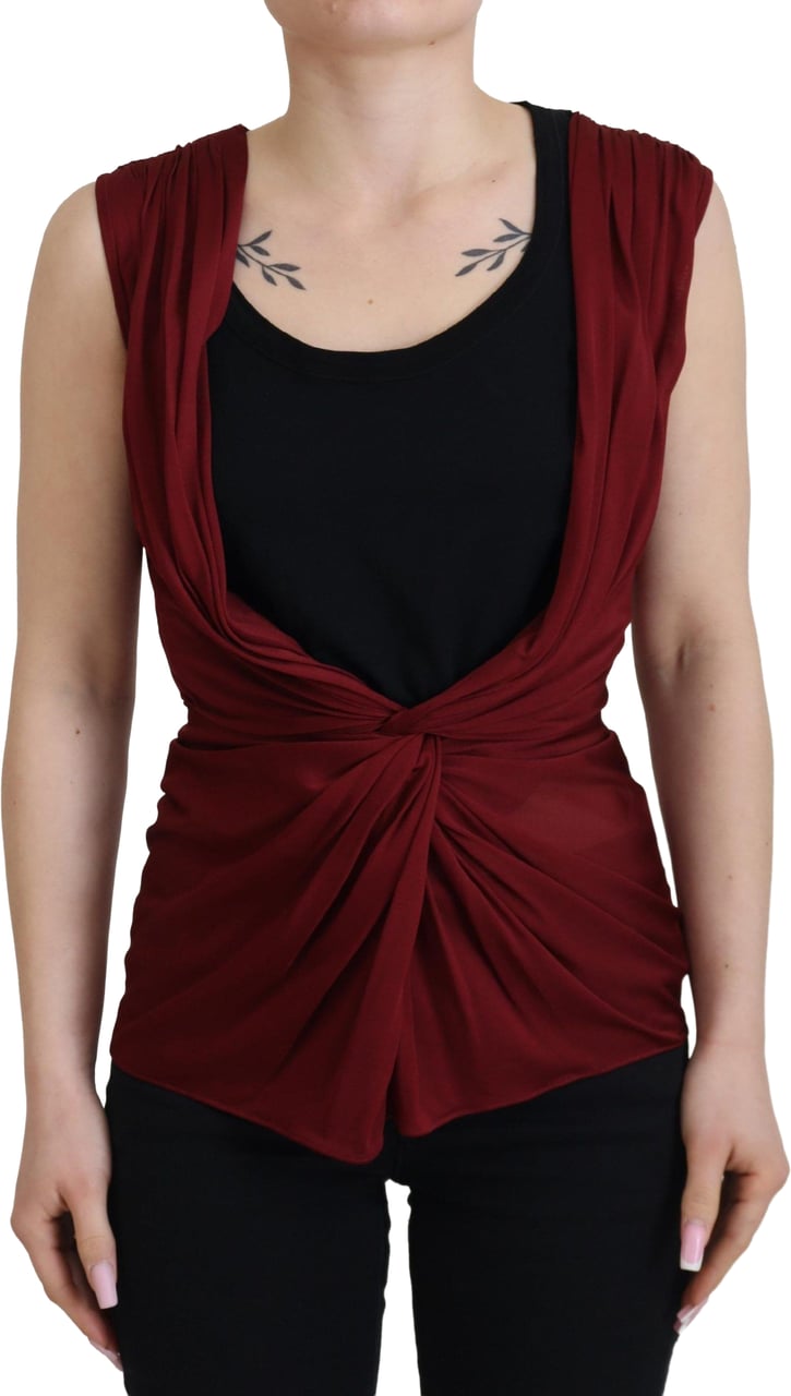 Dolce & Gabbana Bordeaux Silk Stretch Top Vest Blouse Maroon
