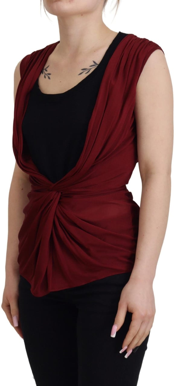 Dolce & Gabbana Bordeaux Silk Stretch Top Vest Blouse Maroon