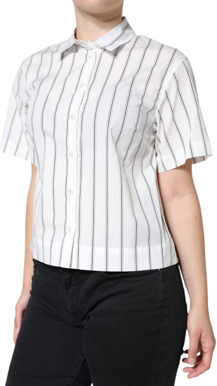 Dolce & Gabbana White Striped Collared Short Sleeve Polo Top Wit