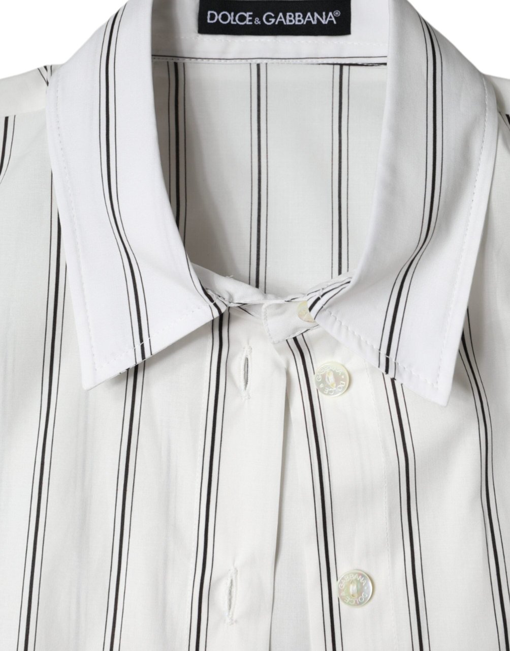 Dolce & Gabbana White Striped Collared Short Sleeve Polo Top Wit