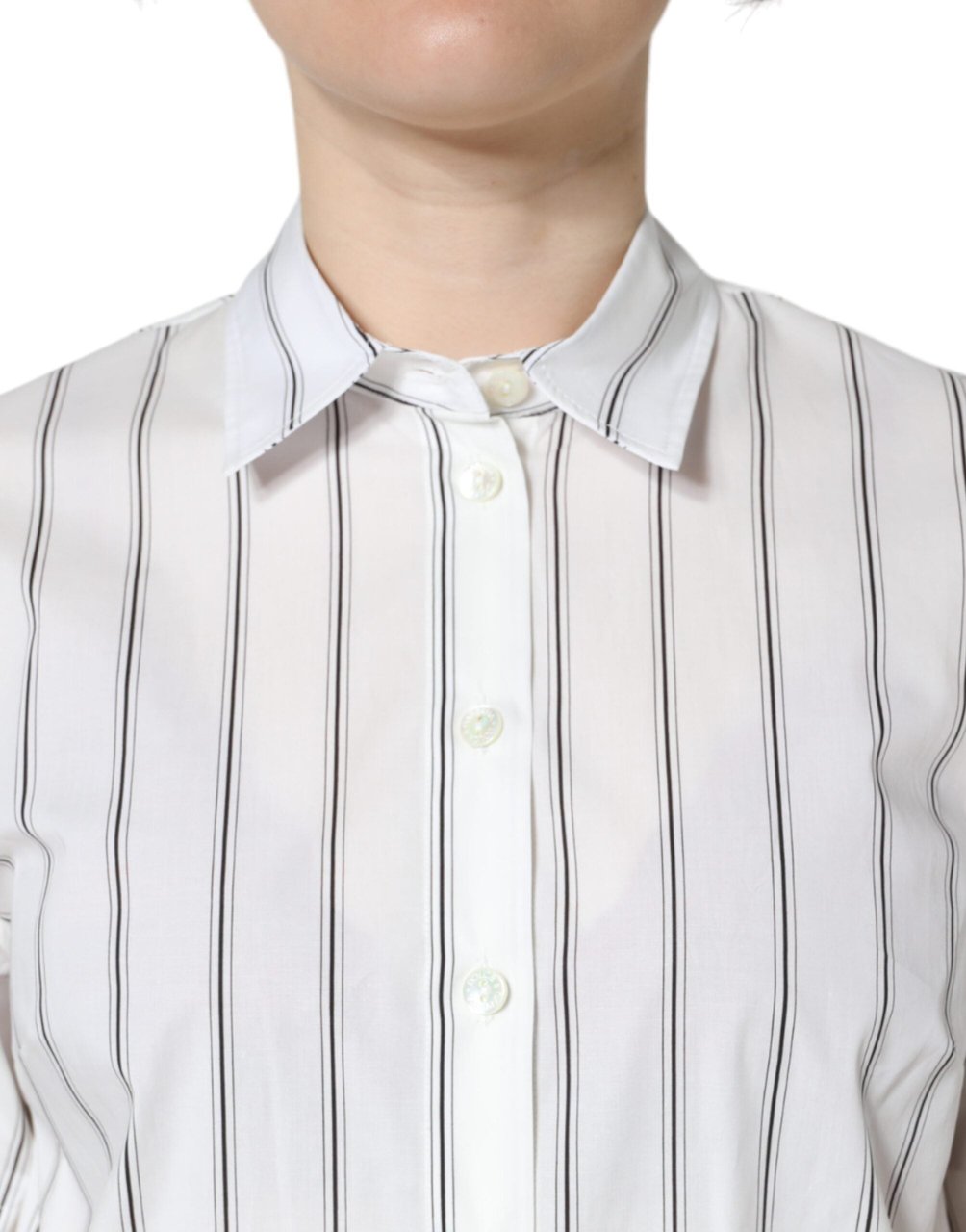 Dolce & Gabbana White Striped Collared Short Sleeve Polo Top Wit