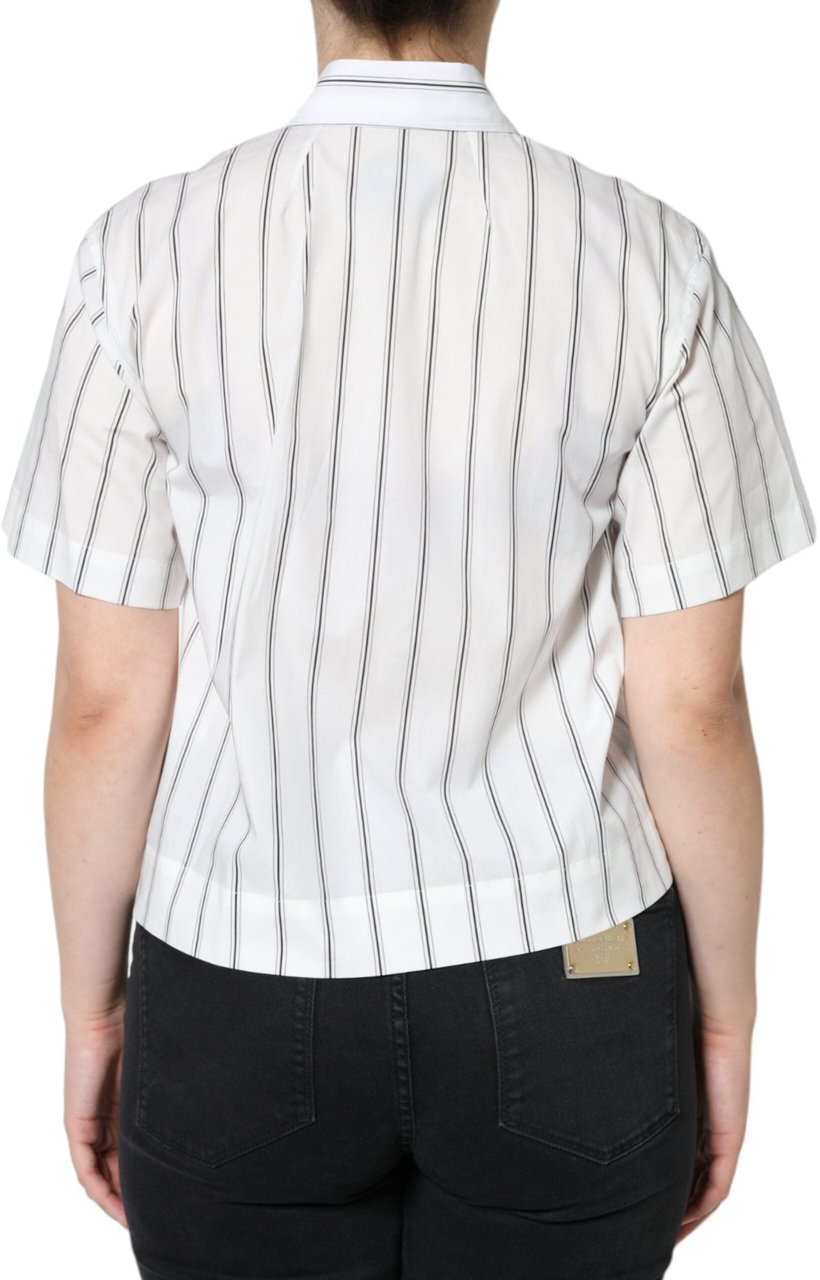 Dolce & Gabbana White Striped Collared Short Sleeve Polo Top Wit