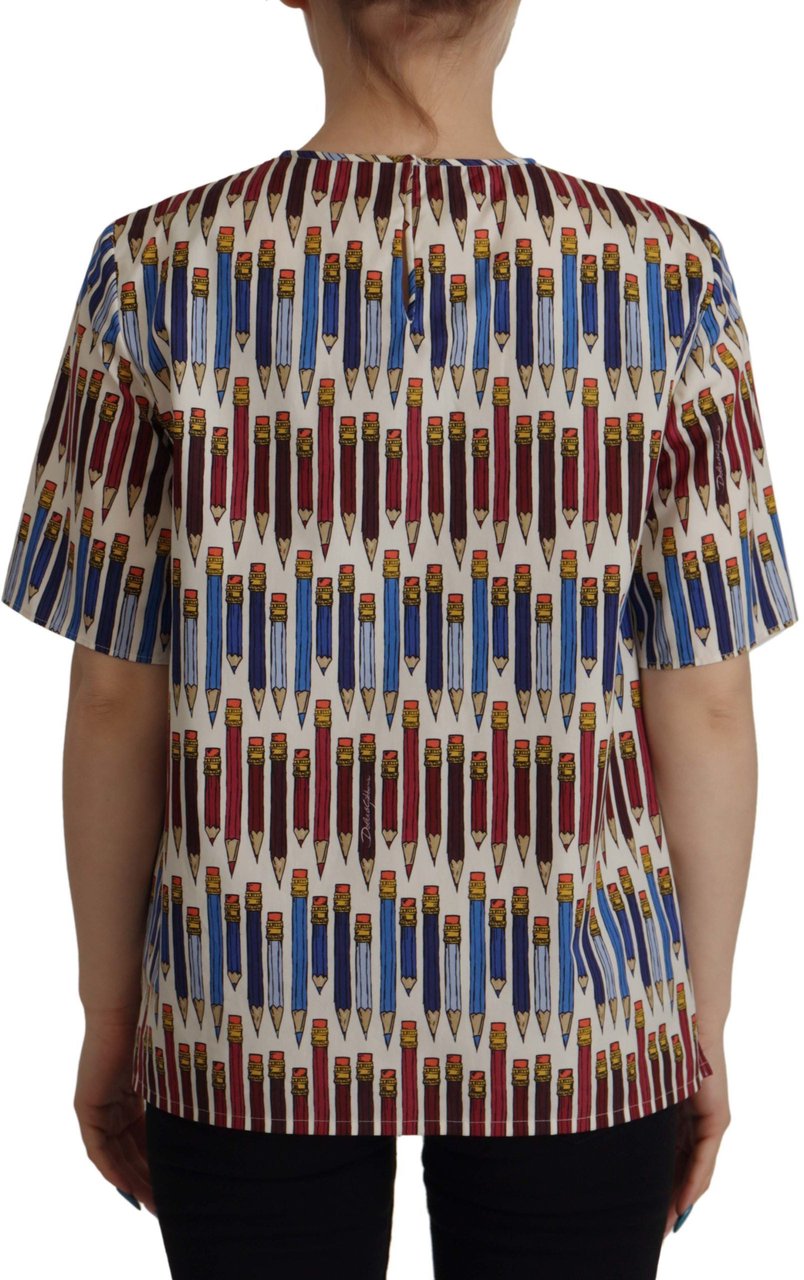 Dolce & Gabbana White Pencil Print Cotton T-shirt Blouse Wit