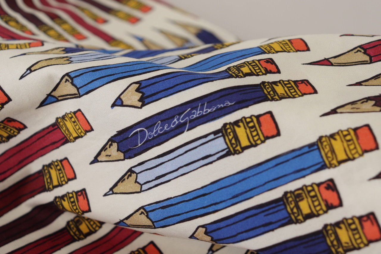 Dolce & Gabbana White Pencil Print Cotton T-shirt Blouse Wit
