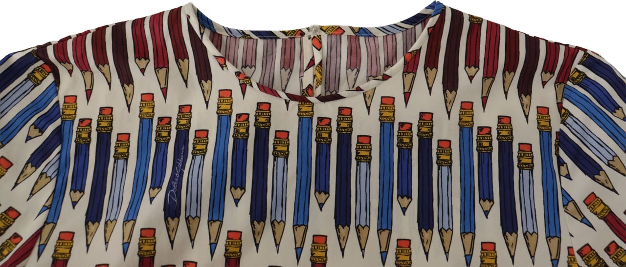 Dolce & Gabbana White Pencil Print Cotton T-shirt Blouse Wit