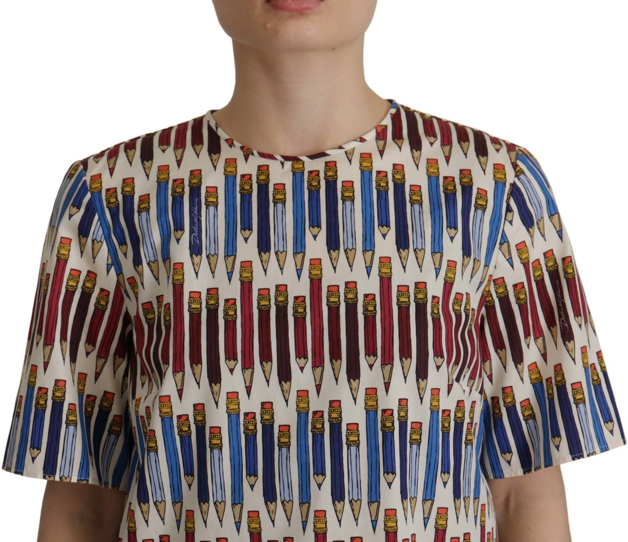 Dolce & Gabbana White Pencil Print Cotton T-shirt Blouse Wit