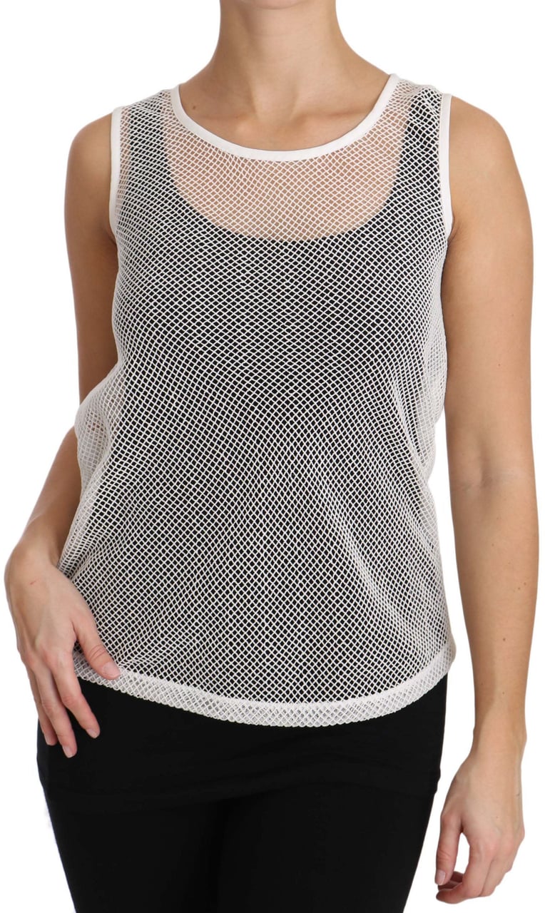 Dolce & Gabbana White Net Transparent Sleeveless Tank Top Wit