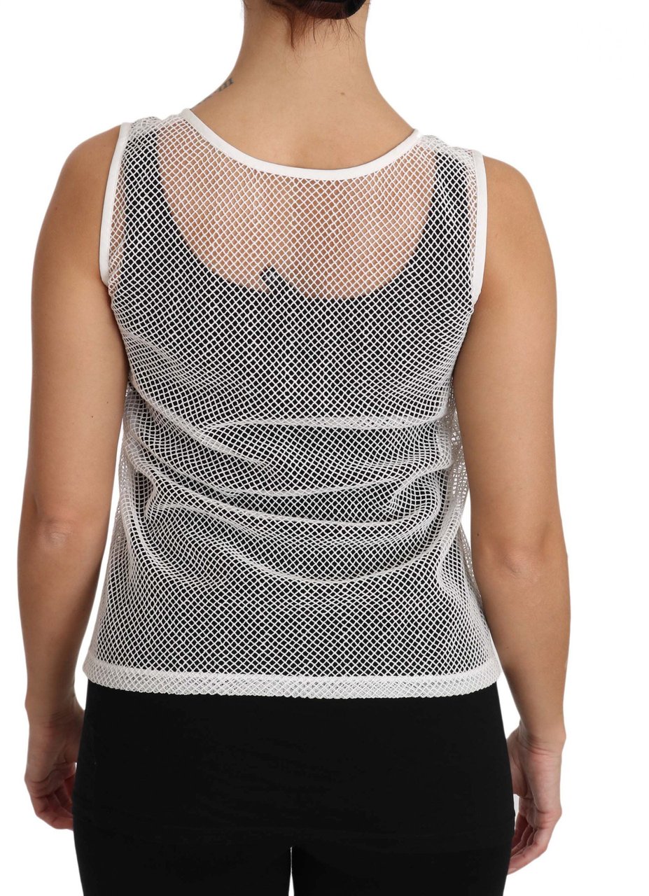 Dolce & Gabbana White Net Transparent Sleeveless Tank Top Wit