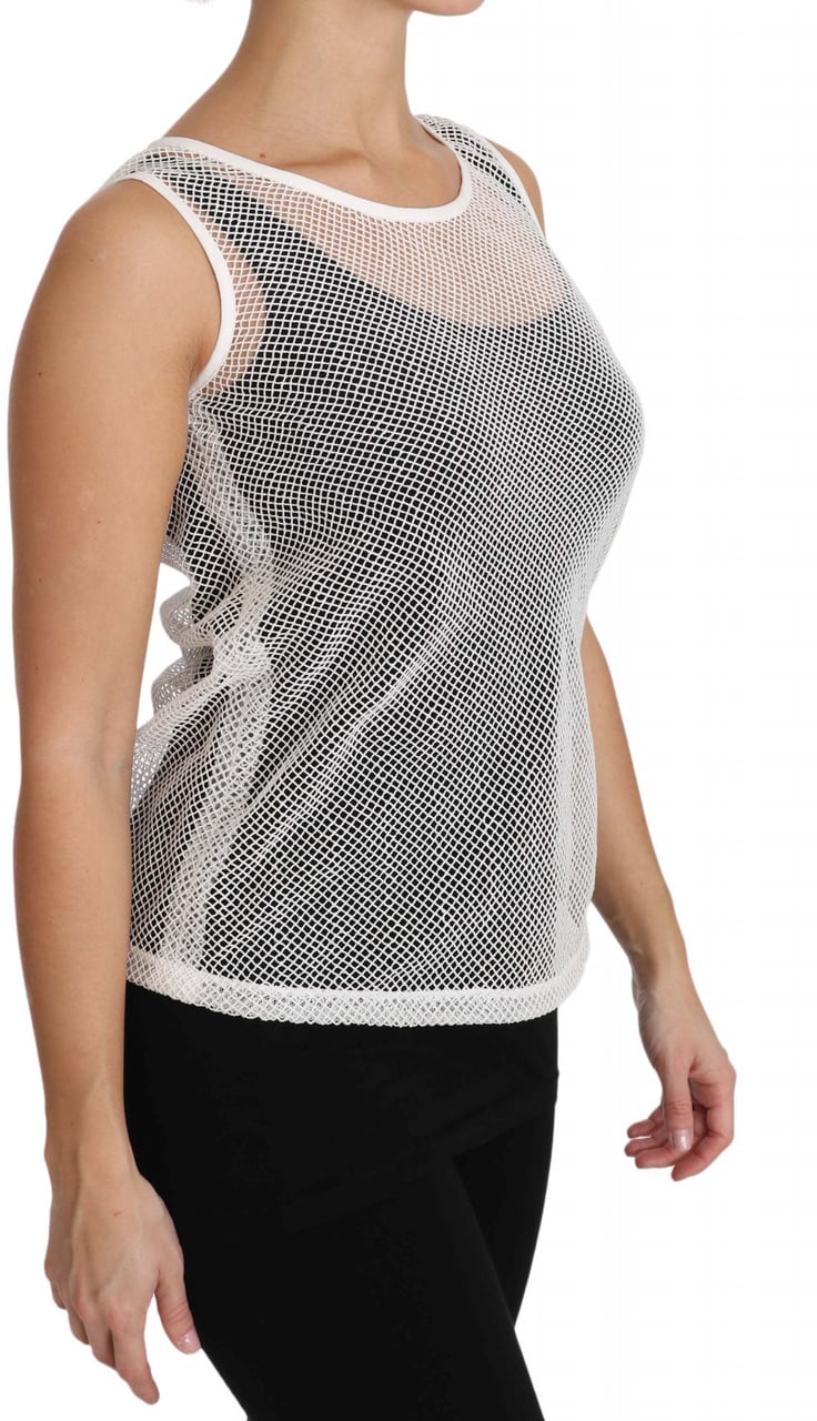 Dolce & Gabbana White Net Transparent Sleeveless Tank Top Wit
