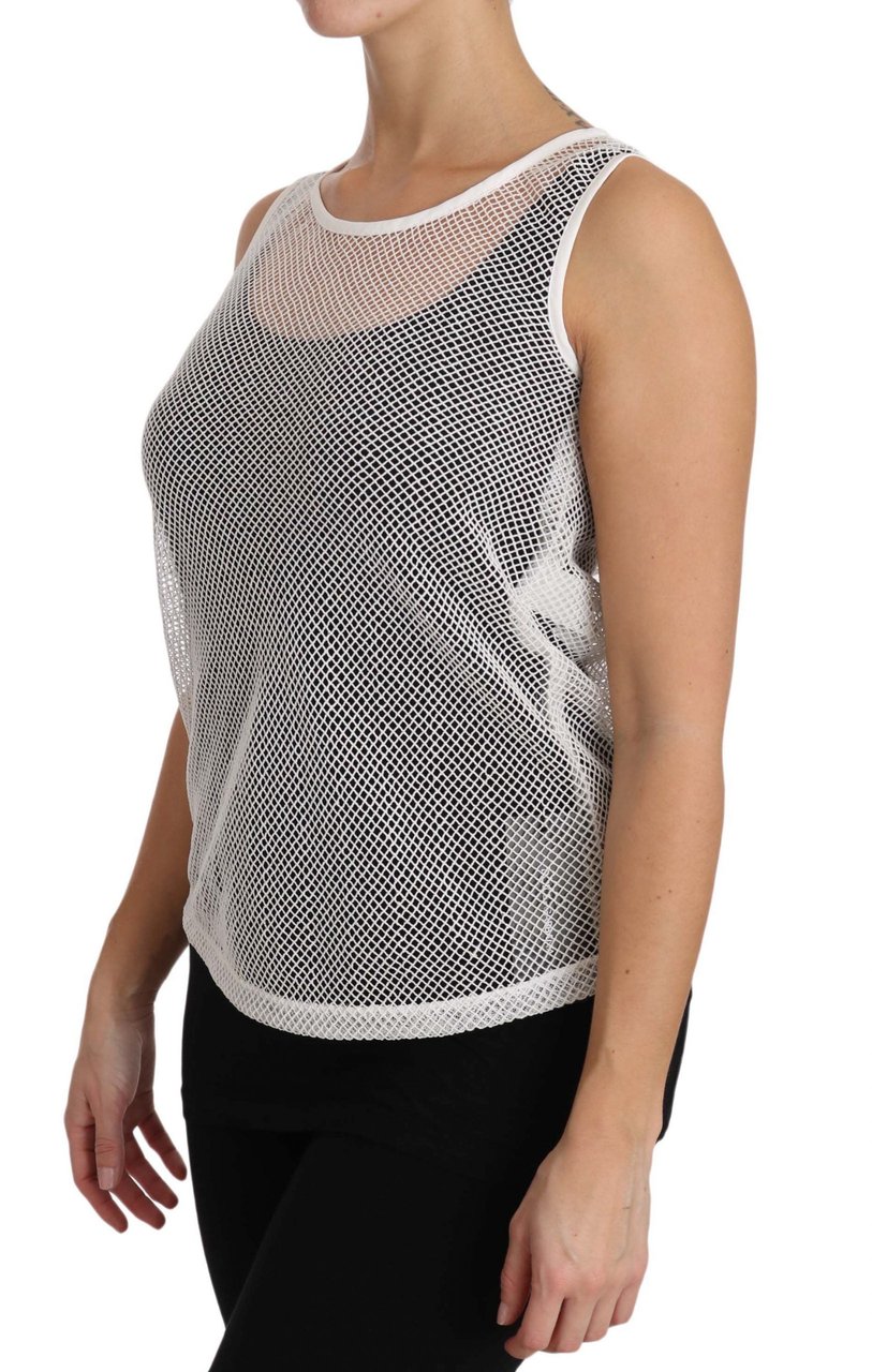 Dolce & Gabbana White Net Transparent Sleeveless Tank Top Wit