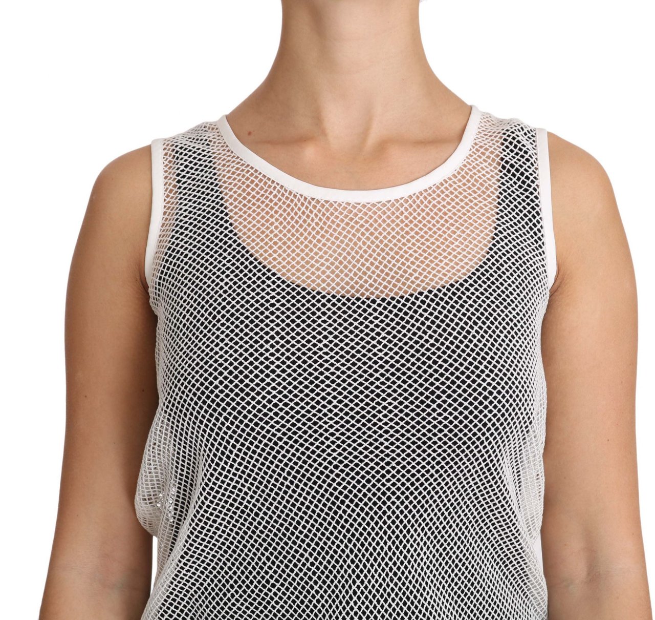 Dolce & Gabbana White Net Transparent Sleeveless Tank Top Wit