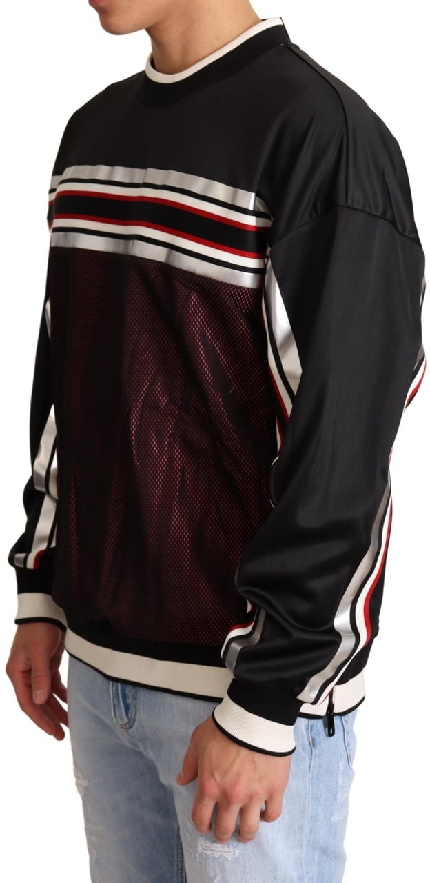 Dolce & Gabbana Black Red Mesh Sport Pullover Crewneck Sweater Zwart