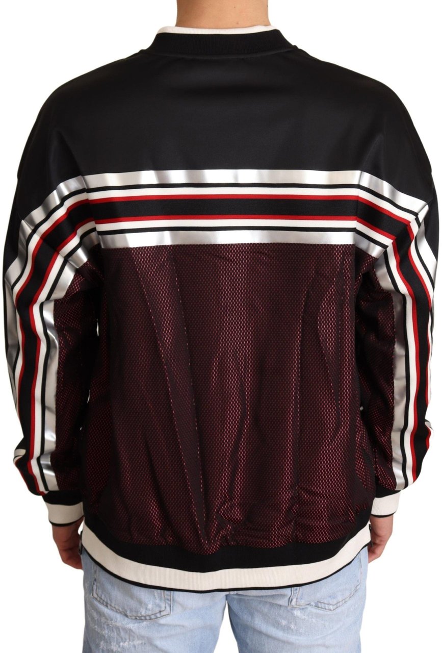 Dolce & Gabbana Black Red Mesh Sport Pullover Crewneck Sweater Zwart