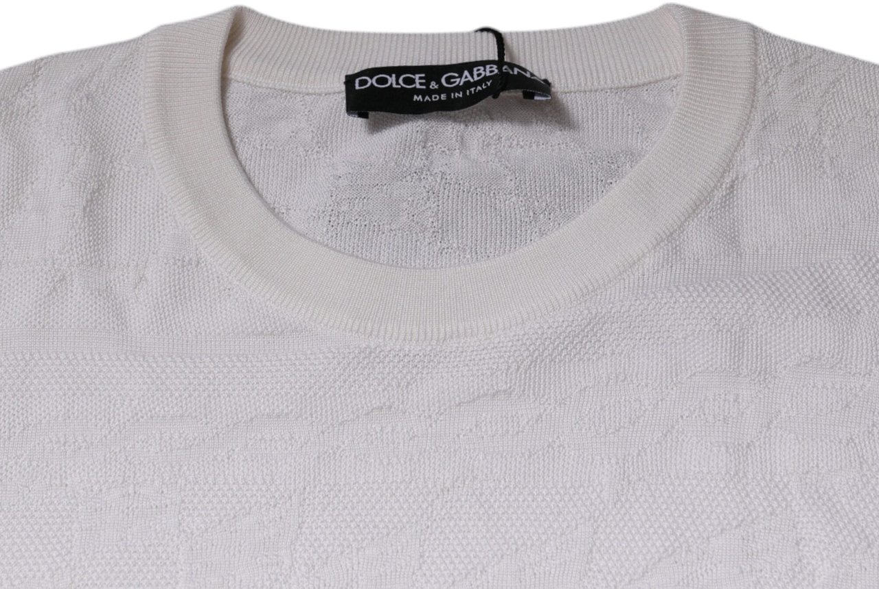 Dolce & Gabbana White Silk Crew Neck Men Pullover Sweater Wit