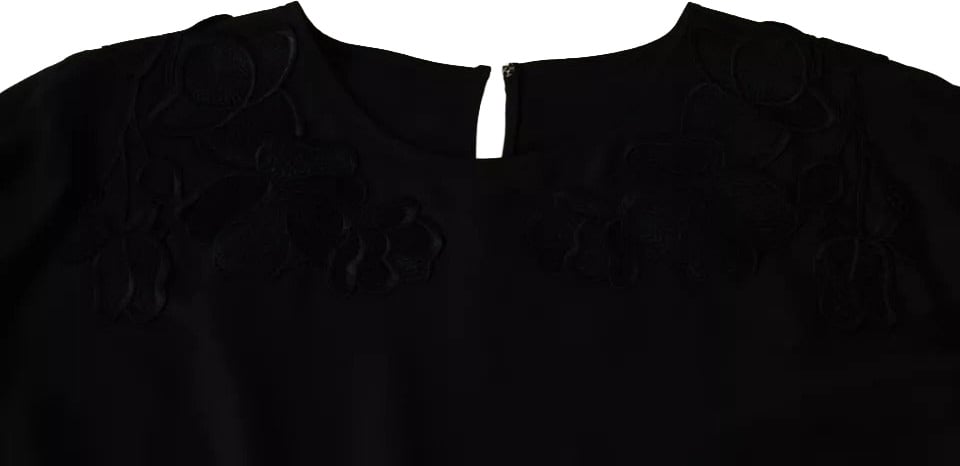 Dolce & Gabbana Black Floral Embroidered Blouse Silk Top Zwart