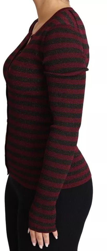 Dolce & Gabbana Black Red Striped Womens Cardigan Sweater Zwart