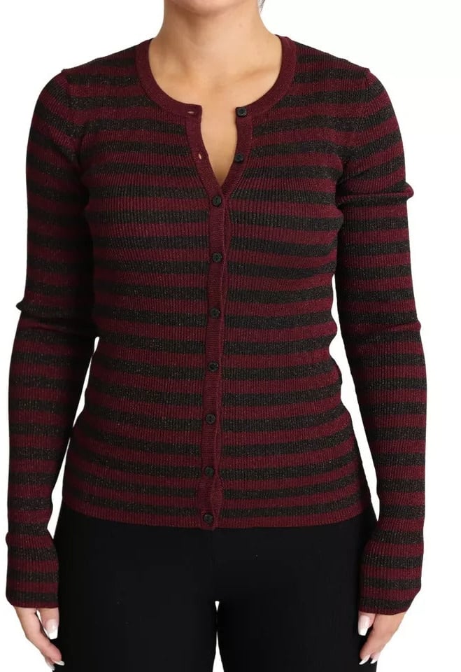 Dolce & Gabbana Black Red Striped Womens Cardigan Sweater Zwart